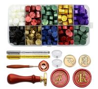 Andotopee Kit de tampon de cire à cacheter avec lettres de l'alphabet F - 2 pièces - Style vintage - Monogramme - Avec 200 perles de cire assorties - Cuillère à cacheter - Stylo à cacheter