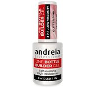 Andreia Gel Construction Ongles - Gel Triphasique UV & LED Professionnel 3-en-1 pour Renforcer l'Ongle ou l'Extension - Formule Basse Viscosité Auto-Égalisante - Bouteille 14ml - Couleur Glitter Pink