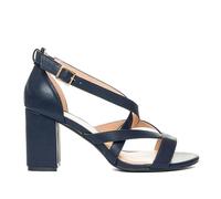 Andrés Machado - Sandales femme à talon carré en simili cuir - Modèle AM5684 - Bout ouvert avec brides entrelacées et boucle cheville - Semelle résistante - Bleu Marine, EU 45