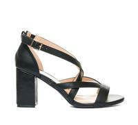 Andrés Machado - Sandales femme à talon carré en simili cuir - Modèle AM5684 - Bout ouvert avec brides entrelacées et boucle cheville - Semelle résistante - Noir, EU 43