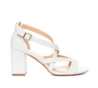 Andrés Machado - Sandales femme à talon carré en simili cuir - Modèle AM5684 - Bout ouvert avec brides entrelacées et boucle cheville - Semelle résistante - Blanc, EU 44