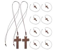 ANDRESLAD 10 Pièces Pendentif Croix Bois Vintage Collier Unisexe Catholique pour Hommes et Femmes Bijoux Chrétiens Souples pour Baptême Décoration Noël et Accessoire Auto