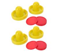 ANDRESLAD 2 Ensembles Accessoires Air Hockey de Table 2 Ensembles Palets Plastique Rouge 64Mm Poussoirs Jaunes 96Mm avec Patchs Anti-Peluches Pièces de Rechange pour Jeux D’Intérieur et