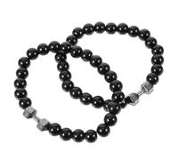 ANDRESLAD 2 pièces Bracelet Perles Haltères Noir pour Hommes et Femmes Bijoux Résistants avec Perles Grosses Décoration Poignet et Confortable