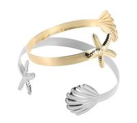 ANDRESLAD 2 pièces Bracelets Manchette Coquillage Étoile de Mer Joncs Épais Ouverts Métal pour Femme Bijoux Chunky pour Plage et Vacances
