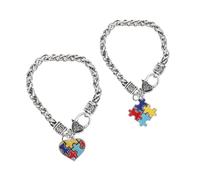 ANDRESLAD 2 pièces Bracelets Puzzle Alliage de Zinc pour Adultes Lot de Gourmettes Créatives de Sensibilisation à Autisme Design Géométrique Léger et Fashion Cadeau Significatif pour Femmes