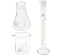 ANDRESLAD 3 pièces Kit Outils Scientifiques pour Laboratoire Bécher Gradué Flacon Conique Cylindre de Mesure Verre Borosilicate Matériel Chimie Précis pour Mesures Fiables