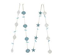 ANDRESLAD 4 Pièces Guirlande Porte-Photos 4 Pièces en Corde de Jute Décorative Méditerranéenne avec Pinces Photos Coquillages Bleu Foncé et Blanc Cassé, Décoration Murale Plage pour Salon et