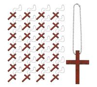 ANDRESLAD 50 Pendentifs Croix en Bois Naturel Noir Noyer avec Chaîne 15 CM Amulettes Croix de Prière Chrétiennes Breloques Religieuses pour Décoration de Noël et Création de Bijoux