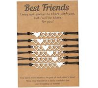 ANDRESLAD 6 pièces Bracelets Amitié Réglables pour Femmes et Filles Cordon Noir avec Pendentif Cœur Style Bohème Cadeau pour et Adolescentes