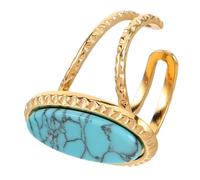 ANDRESLAD Bagues Turquoise Ajustables pour Femmes - Bague en Pierre Ovale Bleu-Vert Anneau Ouvert - Alliance Bohème Vintage Empilable Finition Dorée Résistante à L’Oxydation Style Océan et