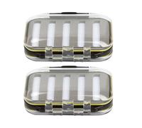 ANDRESLAD Boîte à Mouches de Pêche Double Face Étanche 2 Pcs Transparentes Fentes Type A Noire Mini Silicone Anti-Fuite Compacte pour Pêche à la Mouche en Plein Air