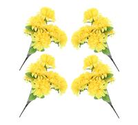 ANDRESLAD Bouquet de 4 Chrysanthèmes Artificiels Jaunes Fleurs Artificielles pour Décoration Extérieure de Tombes et Monuments Funéraires Tiges Robustes Bouquet Réaliste pour Cimetière