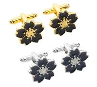 ANDRESLAD Boutons de Manchette Japonerie à Fleurs de Cerisier en Alliage Métallique 2 Paires Bicolores Or et Argenté Accessoires Élégants pour Chemise Homme pour Occasions Formelles et