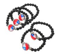 ANDRESLAD Bracelet Drapeau Chilien en Perles de Verre Noir Lot de 5 Pièces Bracelet Unisexe à Taille Accessoire Patriotique Léger pour Femmes et Hommes pour Présents et Occasions