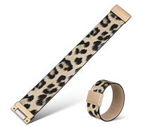 ANDRESLAD Bracelet Large Imprimé Léopard pour Femme en Simili Cuir Noir et Doré Accessoire Mode Punk Bijou Manchette Confortable à Fermeture Pratique pour Tenue Décontractée ou Habillée