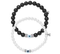 ANDRESLAD Bracelets Assortis pour Couples en Perles Noir et Blanc, Chaîne de Poignet Magnétique, 1 Paire, Présent Couple pour Anniversaires et Occasions Spéciales