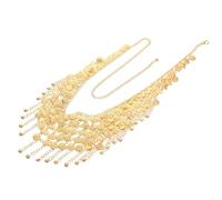 ANDRESLAD Ceinture à Pièces en Métal Doré avec Pompons Chaîne de Danse Orientale Ajustable pour Femme Bijou de Taille Ethnique Multifonction pour Festival et Tenue Bohème