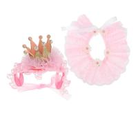 ANDRESLAD Collier d'anniversaire pour Chat et Chien Ensemble 2 Pièces Couronne Rose et Col en Dentelle Accessoire Fête pour Animaux Décoration Princesse Taille Ajustable Tissu Doux