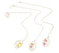 ANDRESLAD Collier Pendentif Fleurs Séchées Rond Délicat, Acier Inoxydable, 3 Pièces, Femme, Soirée et Vacances, Chaîne Clavicule Fine, Bijoux Créatifs Colorés Style Aléatoire