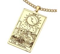 ANDRESLAD Collier Pull Homme en Acier Inoxydable Doré, Pendentif Tarot Soleil, Chaîne Maille Délicate, Bijou Religieux Ras du Cou, Accessoire Mode pour Fêtes et Soirées