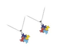 ANDRESLAD Collier Puzzle de Sensibilisation à L'Autisme 2 Pièces Pendentifs Multicolores Acier Inoxydable Léger Bijou Décoratif pour Soutien et Sensibilisation Présent Symbolique pour