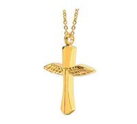 ANDRESLAD Collier Urne Funéraire en Alliage Doré Pendentif Croix Ailes D'ange, Bijou Commémoratif pour Cendres Unisexe, Collier Urne pour Hommes et Femmes, Souvenir Crémation Élégant