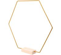 ANDRESLAD Couronne de Fleurs en Métal Doré 30 CM avec Base en Bois Naturel Cercle Floral Hexagonal 3 MM pour Décoration Mariage DIY Centre de Table Loisirs Créatifs et Support Stable