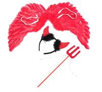 ANDRESLAD Déguisement de Diable Garçon et Filles 3 Pièces Ailes Rouges en Plumage Naturelles Taille Small pour Halloween Fête Spectacle