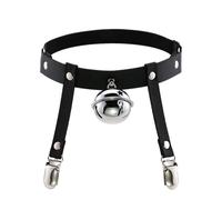 ANDRESLAD Jarretière Élastique en Cuir Noir Style Punk Clochettes Anneau de Jambe Extensible Taille Unique Accessoire Gothique pour Tenue Alternative et Soirées Festives