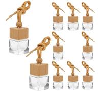 ANDRESLAD Lot de 10 Flacons de Parfum Suspendus pour Voiture 8 ML Transparents Bouchon Carré Accessoires Suspendre en Corde Marron Diffuseurs D’Huiles Essentielles Vides Désodorisants