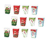 ANDRESLAD Lot de 12 Boîtes de Rangement Festives en Papier Imprimé Noël Boîtes à Bonbons et Pop-Corn 12 X 12 CM Emballage Présent pour Fêtes et Desserts