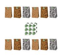 ANDRESLAD Lot de 12 Paquet en Papier à Motifs Jungle Animaux Forêt Kraft Écologique 12 Pièces avec Stickers Animaux Jungle pour Bonbons Fêtes d'Anniversaire et Présents