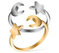 ANDRESLAD Lot de 2 Bagues Réglables Ouvertes en Alliage Formes Étoile et Lune Finition Légère Bagues Mode pour Femmes Anneaux Simples pour Usage Quotidien et Occasions Spéciales