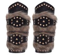 ANDRESLAD Lot de 2 Brassards Médiévaux en Similicuir Marron Clair 3 Sangles Réglables Protège-Bras Rétro Renaissance pour Cosplay Déguisement Halloween et Reconstitutions Historiques