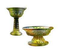 ANDRESLAD Lot de 2 Coupes Bouddhistes en Verre de Cristal Transparent, Bols D’offrande sur Pied Motifs Huit Bonnes Fortunes, Accessoires de Temple pour Usage Rituel et Culte à Domicile