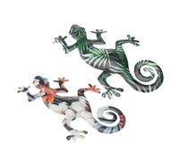ANDRESLAD Lot de 2 Décorations Murales Geckos en Métal Bicolores, Décoration Suspendue pour Intérieur et Extérieur, Sculptures Murales Légères Inoxydables, Finition Peinture Solide