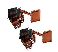 ANDRESLAD Lot de 2 Mini Pagodes en Résine, Maison sur Pilotis Chinoise à 2 Niveaux, Petite Figurine Décorative 6,5x6x5 Cm, Décor de Jardin Zen, Bonsaï et Bureau, Ornement Miniature