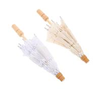 ANDRESLAD Lot de 2 Parasols en Dentelle Blanche et Beige 29 CM de Diamètre avec Manche 26 CM Mini-Parasol Décoratif pour Mariage Accessoires Photo Vintage et Tea Party Élégants