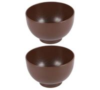 ANDRESLAD Lot de 2 Petits Bols à Soupe Japonerie Multifonctions, Bol à Riz Pratique en Céramique Épaisse, Finition Bois Café sans Couvercle, Stable et Antidérapant, pour Repas et