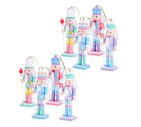 ANDRESLAD Lot de 2 Sets de Décorations Suspendues Casse-Noisette en Bois Massif Figurines Soldat Traditionnel 4 Pièces par Set Décoration Vintage pour Sapin de Noël et Ambiance Festive