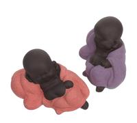 ANDRESLAD Lot de 2 Statuettes de Bouddha Rieur en Céramique Petites Statues de Moine pour Décoration Intérieure Ornement Stable et Compact pour Bureau Étagère ou Aquarium Ambiance