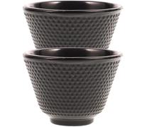 ANDRESLAD Lot de 2 Tasses à Thé en Fonte Rétro Style Kung Fu 200 Ml Couleur Noire Service à Thé Décoratif pour Dégustation Tasse Solide et Stable Usage Quotidien