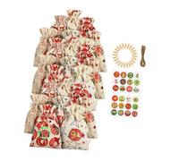 ANDRESLAD Lot de 24 Set de Sachets Présent Noël en Coton Lin 10X14 CM 24 Pinces 10 M de Corde en Jute et Étiquettes - Guirlande Calendrier de Compte à Rebours DIY Paquet à Cordon