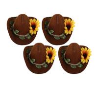 ANDRESLAD Lot de 4 Chapeaux de Cowboy Miniatures en Feutre Jaune Couronne Fleurie, Ajustables et Légers pour Petits Animaux de Compagnie comme Hamsters, Cochons D’Inde, Perroquets
