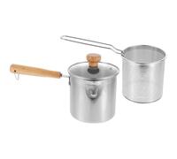 ANDRESLAD Mini Friteuse à Tempura en Acier Inoxydable 304 Panier à Friture Profonde et Couvercle en Verre Kit Complet pour Cuisson Maison Économe en Huile pour Friture Rapide et Facile à