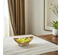 ANDRESLAD Panier à Fruits Rotin Vintage Tissé Forme de Bateau Corbeille de Rangement Multifonction pour Cuisine et Salon Panière Naturelle pour Fruits Légumes et Snacks