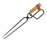 ANDRESLAD Pince à Charbon de Bois en Métal avec Poignée en Bois Pince à Feu pour Barbecue et Camping Outil Multifonction pour Foyer Extérieur Résistante à la Chaleur 1 Pièce Noire