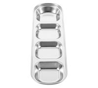 ANDRESLAD Plat à Sauce Compartimenté en Acier Inoxydable Mat, 4 Compartiments, Plat à Trempette Multifonction pour Sauce Soja, Vinaigre et Condiments, Vaisselle Légère et Compacte pour