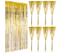 ANDRESLAD Rideau à Franges Métalliques en Aluminium Doré 5 Pièces 1M X 2M pour Décoration de Fête Anniversaire Enterrement de Vie de Jeune Fille et Fond Photo